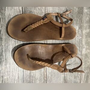 Rainbow Sandals Leather Braided Thong Ankle Strap Sandals Size L, Fits 7.5-8.5